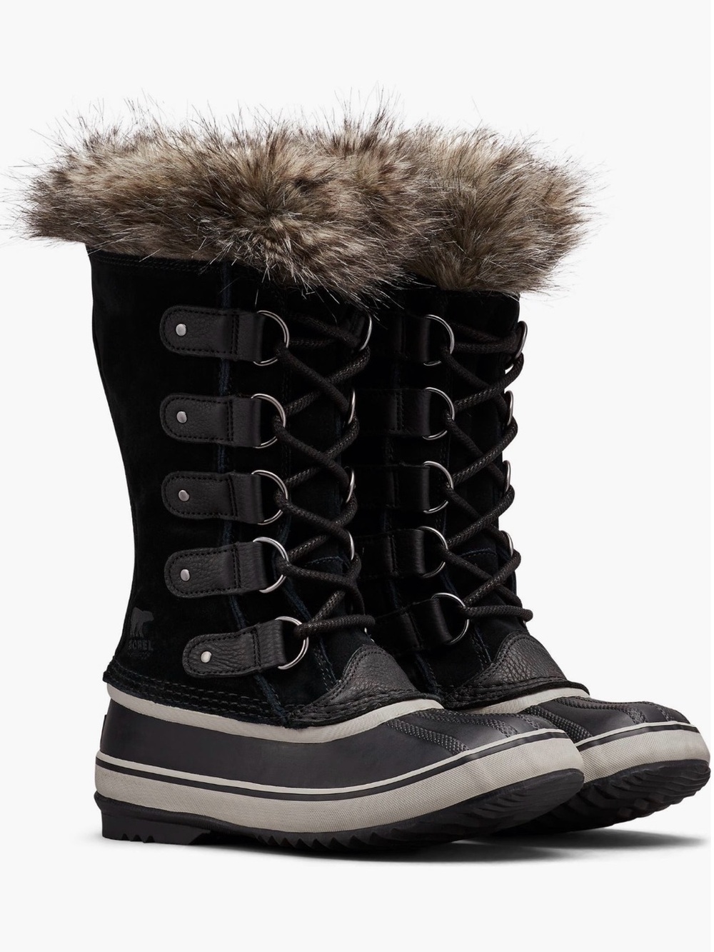 Sorel Black Faux-Fur Trim Waterproof Winter Lace-Up Boots